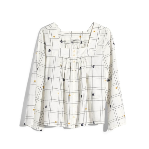 Madewell Tops - Madewell | Embroidered Square-Neck Button Down Top
